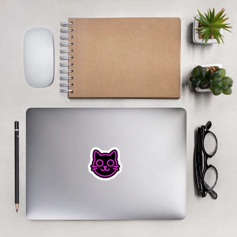 RigidTacoCat Neon Cat Head — neon pink sticker on black