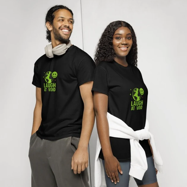 Laugh At The Void — DryBlend T-Shirt (neon Earth graphic)